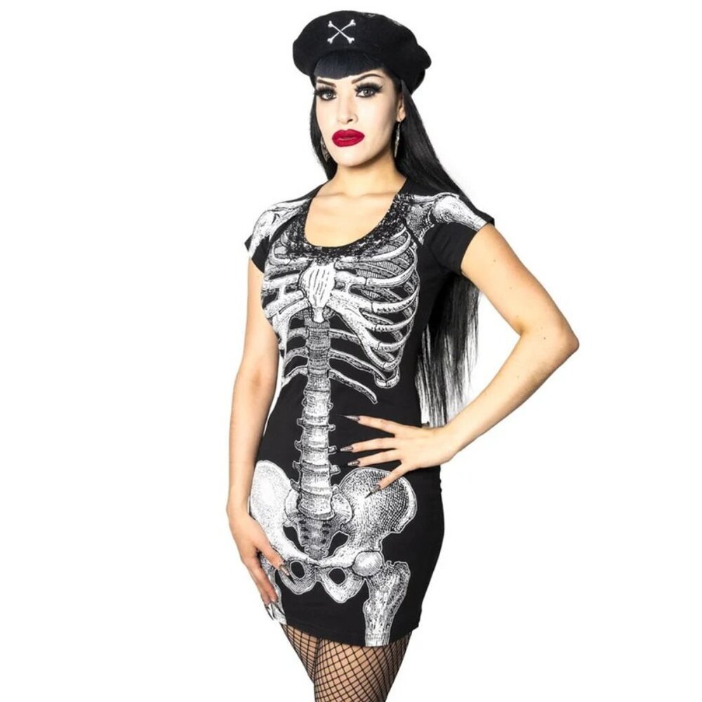 NWT Skeleton Tunic Dress Bodycon Stretchy Plus Size 3X Black White Halloween